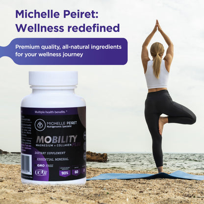 Michelle Peiret Mobility - Magnesium + Collagen Supplement with Hyaluronic Acid & Vitamin C | Gluten-Free & Non-GMO | 60 Capsules