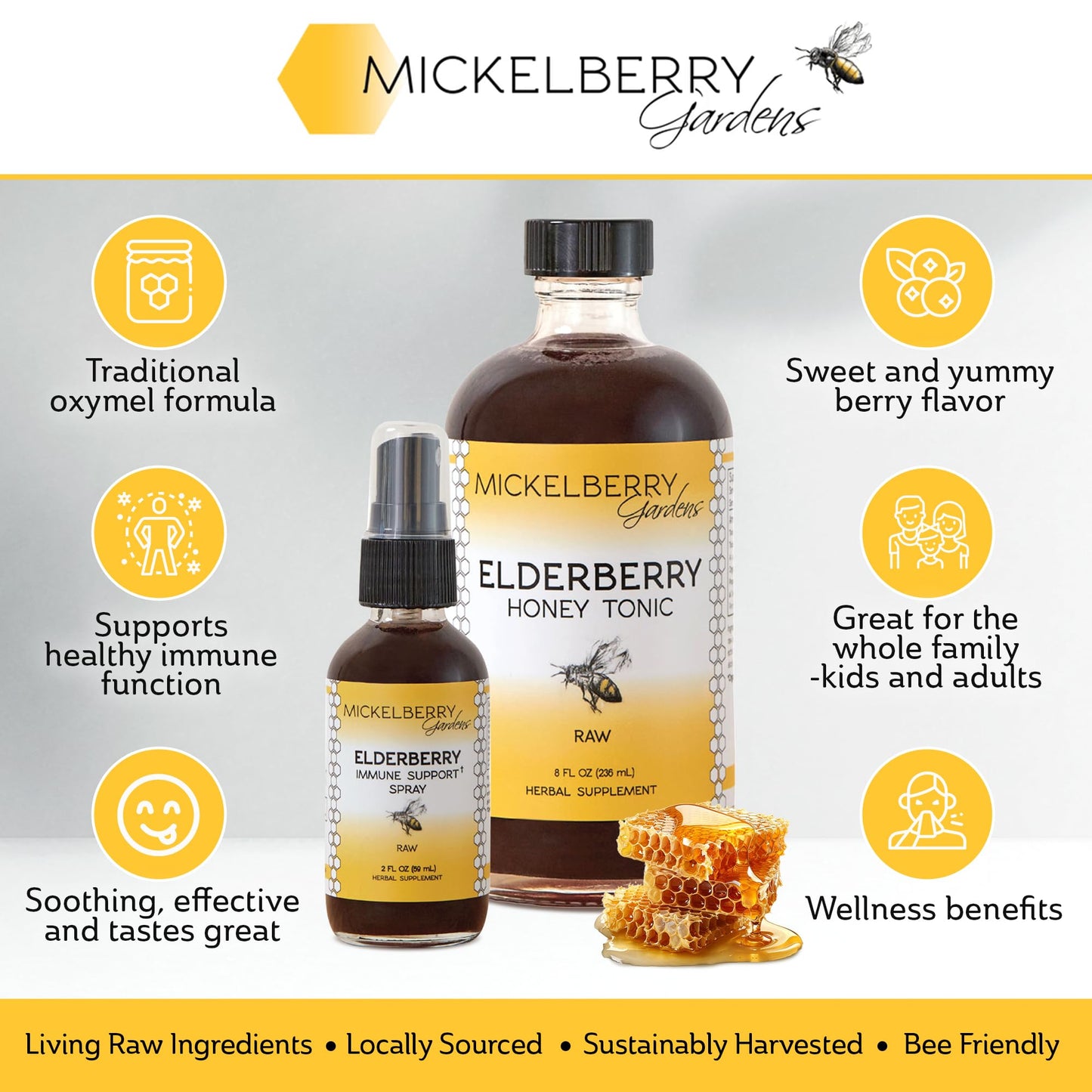 Mickelberry Gardens Elderberry Honey Tonic – 8 oz x 2 Pack | Sambucus Syrup with Elderberry, Honey & ACV