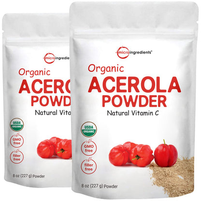 2 Pack Pure USDA Organic Acerola Cherry Powder — Natural Vitamin C, 8 oz | Brazil Origin | No GMOs