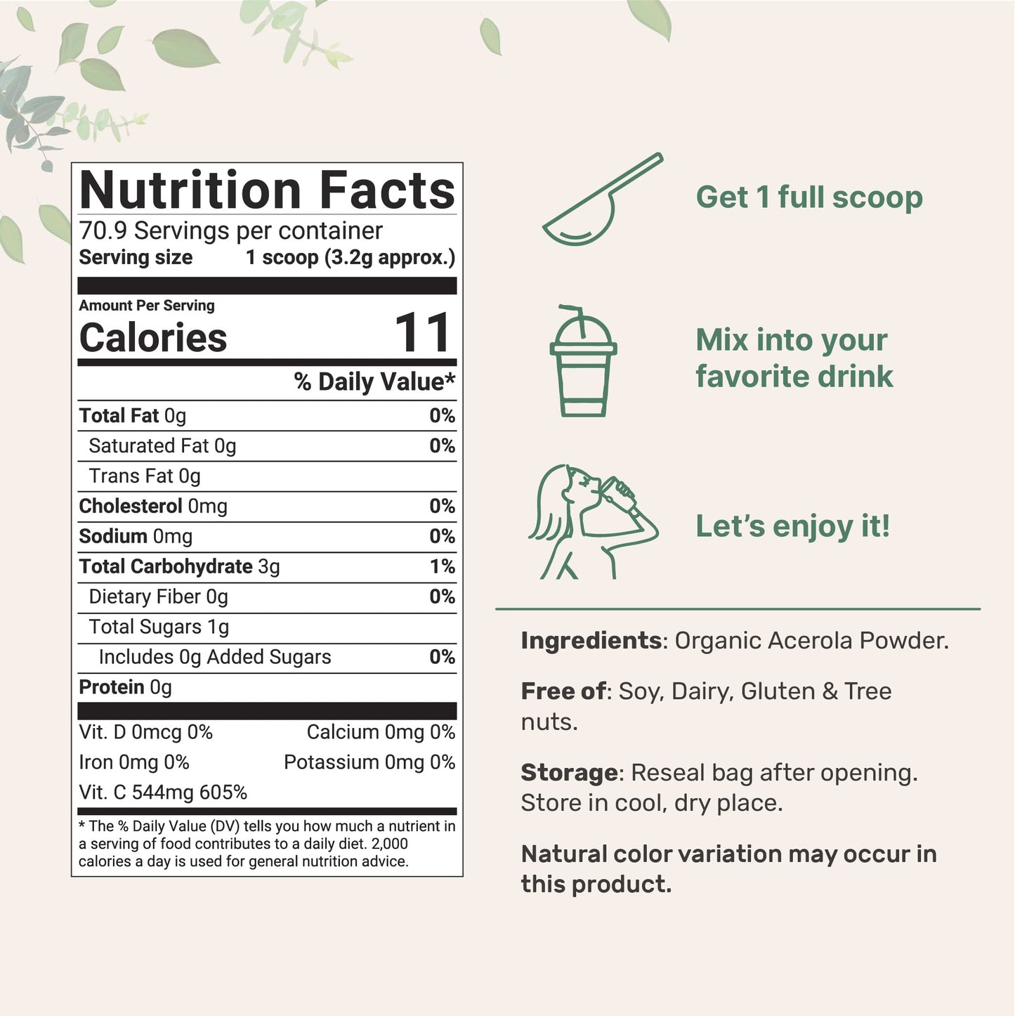 2 Pack Pure USDA Organic Acerola Cherry Powder — Natural Vitamin C, 8 oz | Brazil Origin | No GMOs