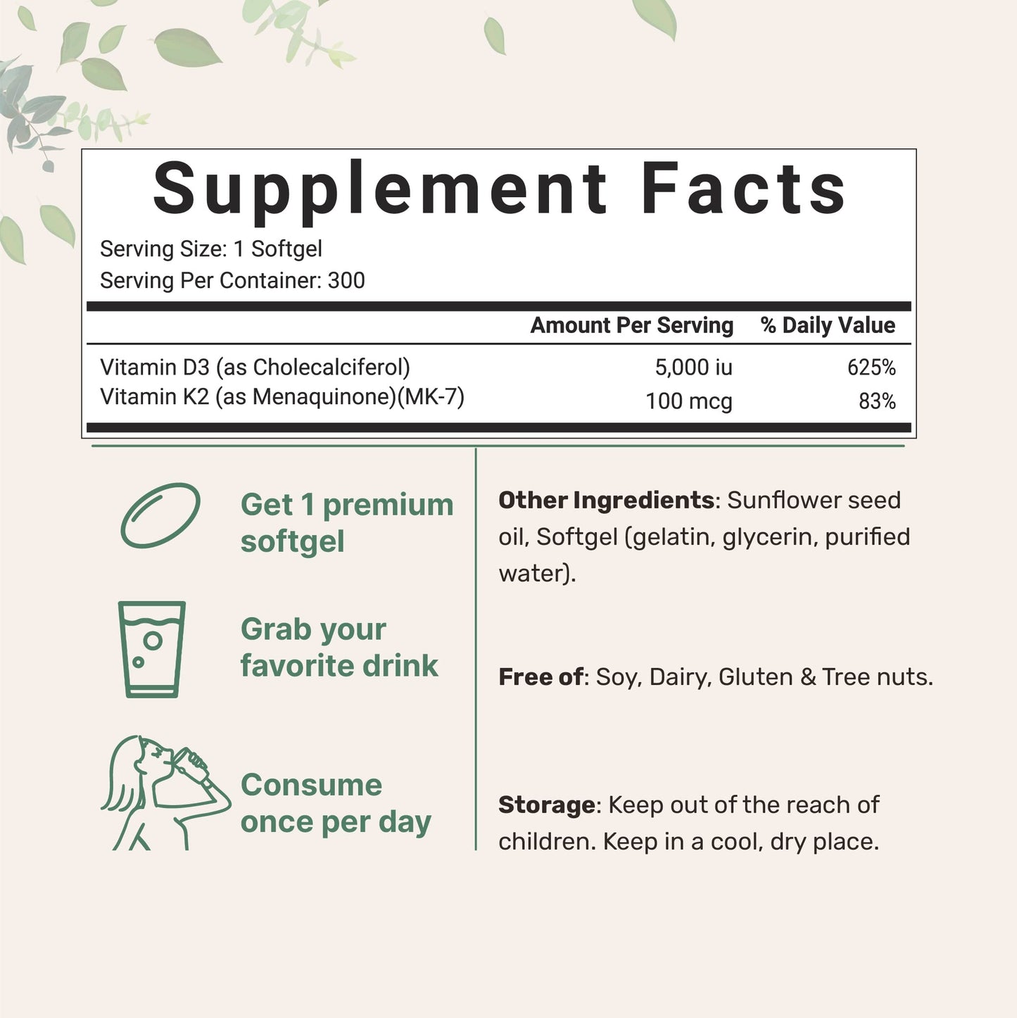 Micro Ingredients Vitamin D3 5,000 IU + K2 MK-7 100 mcg | 2 Pack (600 Softgels) | Sunflower Oil | Non-GMO | Gluten-Free