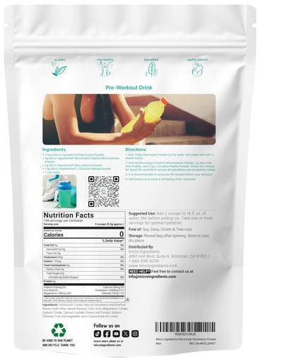 Micro Ingredients Hydration Electrolyte Powder - 2 lbs (106 Servings) | Strawberry Kiwi, 1000mg Potassium, Sugar Free, Keto, Non-GMO