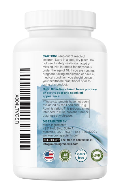 Micro Ingredients 2 Pack Pure Methylated B Complex, 480 Capsules | 11-in-1 Vitamin B Formula + Vitamin C | Non-GMO