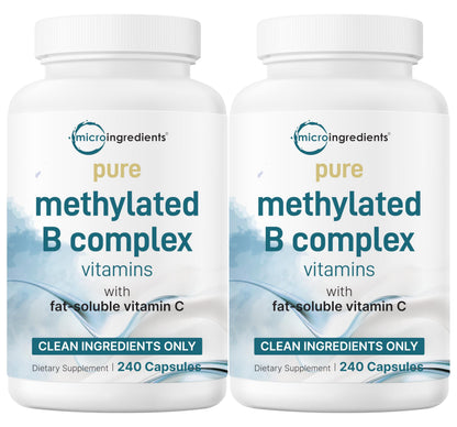 Micro Ingredients 2 Pack Pure Methylated B Complex, 480 Capsules | 11-in-1 Vitamin B Formula + Vitamin C | Non-GMO