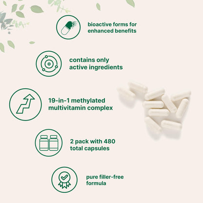 Micro Ingredients 2 Pack Pure Methylated Multivitamin – 19-in-1, 480 Capsules