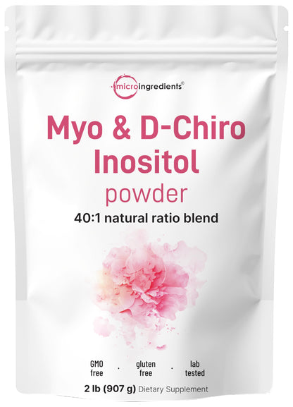 Micro Ingredients Myo-Inositol & D-Chiro Inositol Powder, 2 lb (442 Servings) | 40:1 Ratio for Women | Supports Hormonal Balance & Ovarian Health | Vegan, Non-GMO
