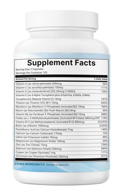Micro Ingredients 2 Pack Pure Methylated Multivitamin – 19-in-1, 480 Capsules