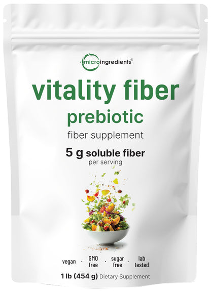Micro Ingredients Vitality Prebiotic Fiber Powder 1lb | Unflavored, Sugar Free & Vegan