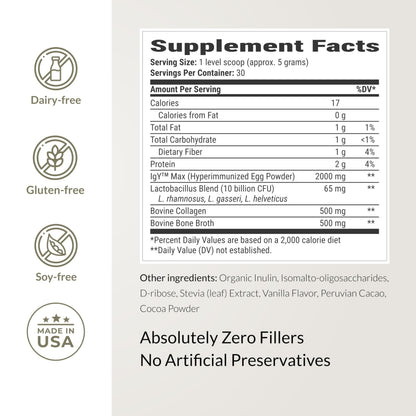 Microbiome Breakthrough Gut Support Powder – Chocolate Flavor | Probiotics, Bone Broth & Collagen (30 Servings)