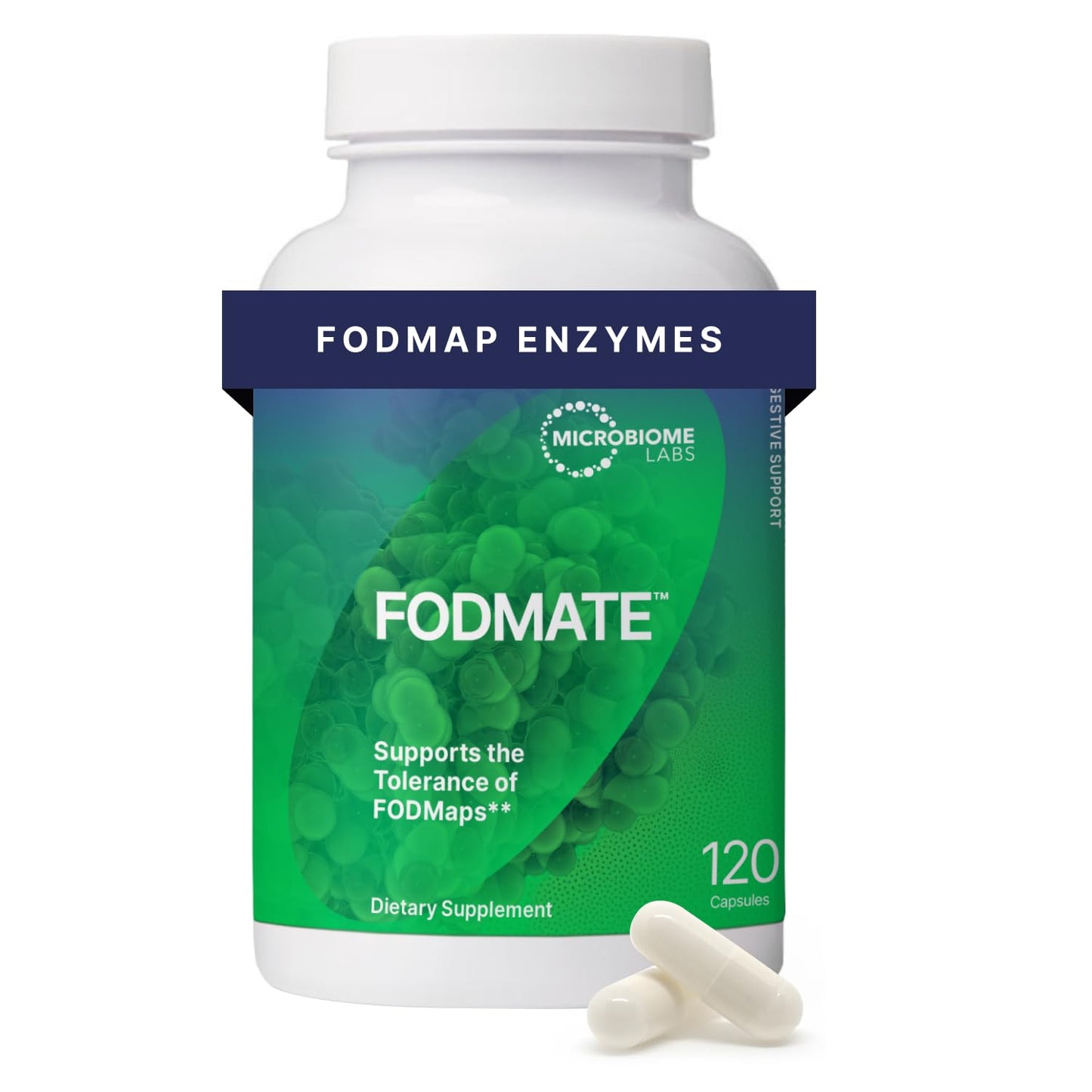 Microbiome Labs FODMATE Digestive Enzymes for Women & Men — Low FODMAP Support (120 Capsules)