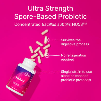 Microbiome Labs HU58 Bacillus Subtilis Probiotics for Digestive Health & Immune Support - 10B CFU Daily Capsules (60)
