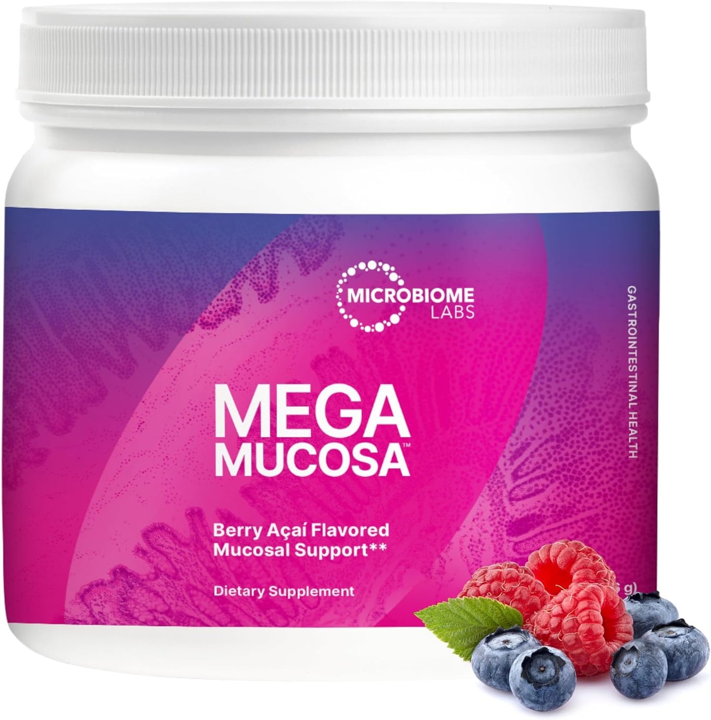 Microbiome Labs MegaMucosa Gut Health Powder – Complete Mucosal Support (Berry Acai, 5.5 oz) | Dairy-Free Immunoglobulins