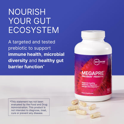 Microbiome Labs MegaPre Prebiotic Fiber Supplement in Vegetable Capsules – Clinically Tested Oligosaccharides for Microbial Diversity (180 Capsules)