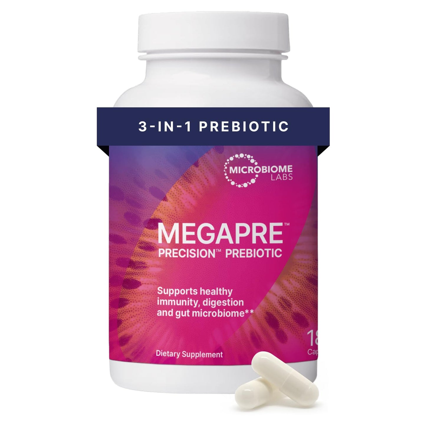 Microbiome Labs MegaPre Prebiotic Fiber Supplement in Vegetable Capsules – Clinically Tested Oligosaccharides for Microbial Diversity (180 Capsules)