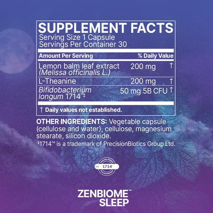 Microbiome Labs Zenbiome Sleep – L-Theanine, Lemon Balm & Probiotics for Nighttime Calm (30 Capsules)