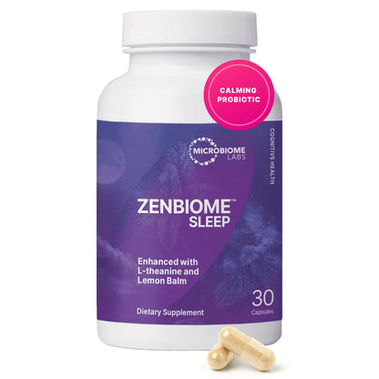 Microbiome Labs Zenbiome Sleep – L-Theanine, Lemon Balm & Probiotics for Nighttime Calm (30 Capsules)