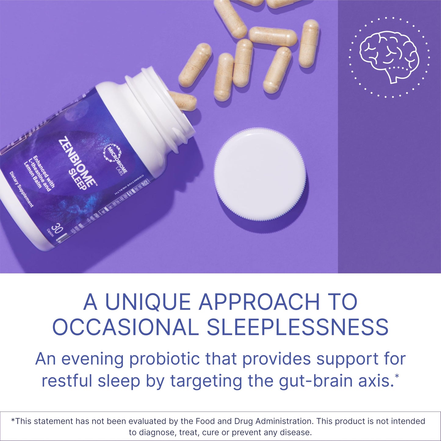 Microbiome Labs Zenbiome Sleep – L-Theanine, Lemon Balm & Probiotics for Nighttime Calm (30 Capsules)