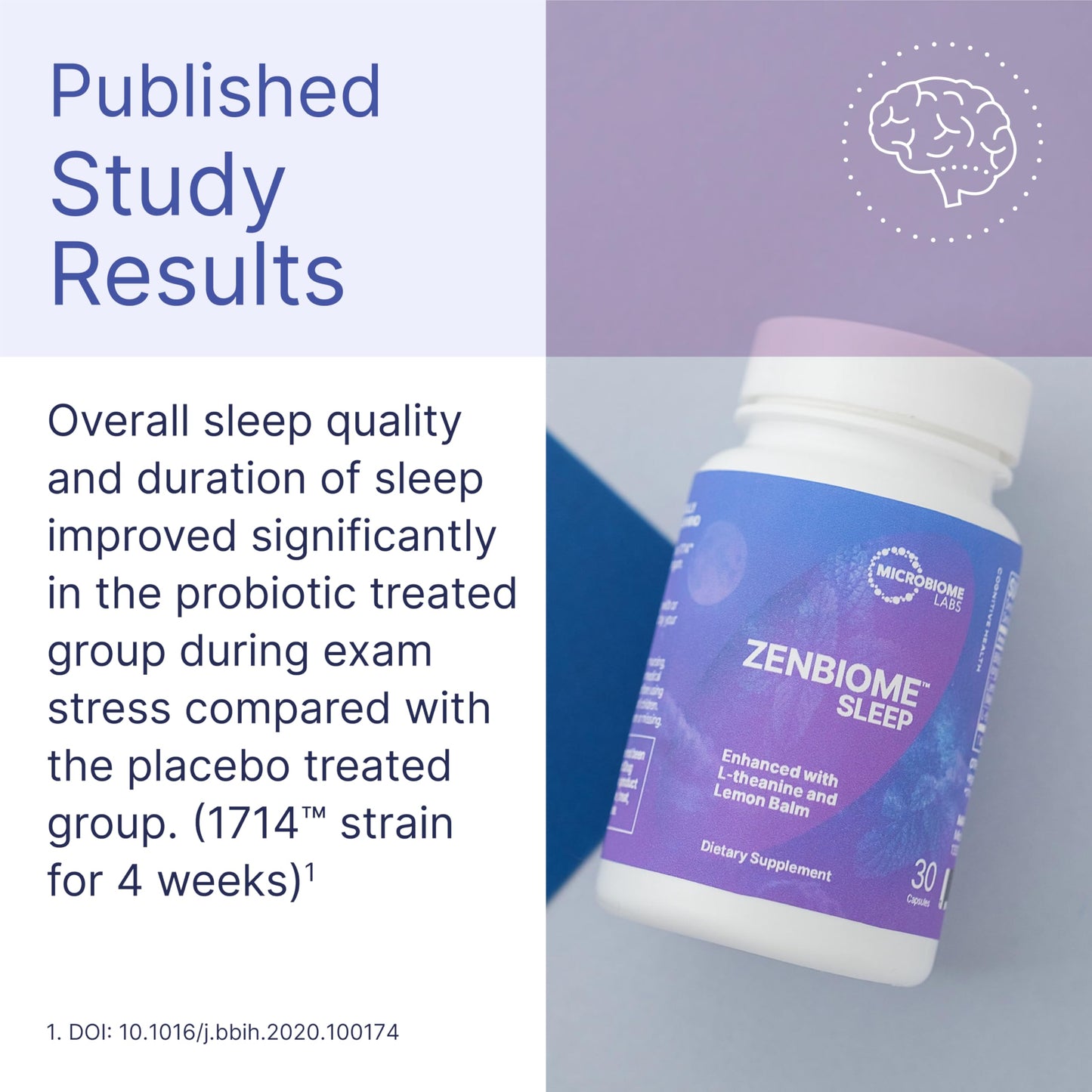 Microbiome Labs Zenbiome Sleep – L-Theanine, Lemon Balm & Probiotics for Nighttime Calm (30 Capsules)