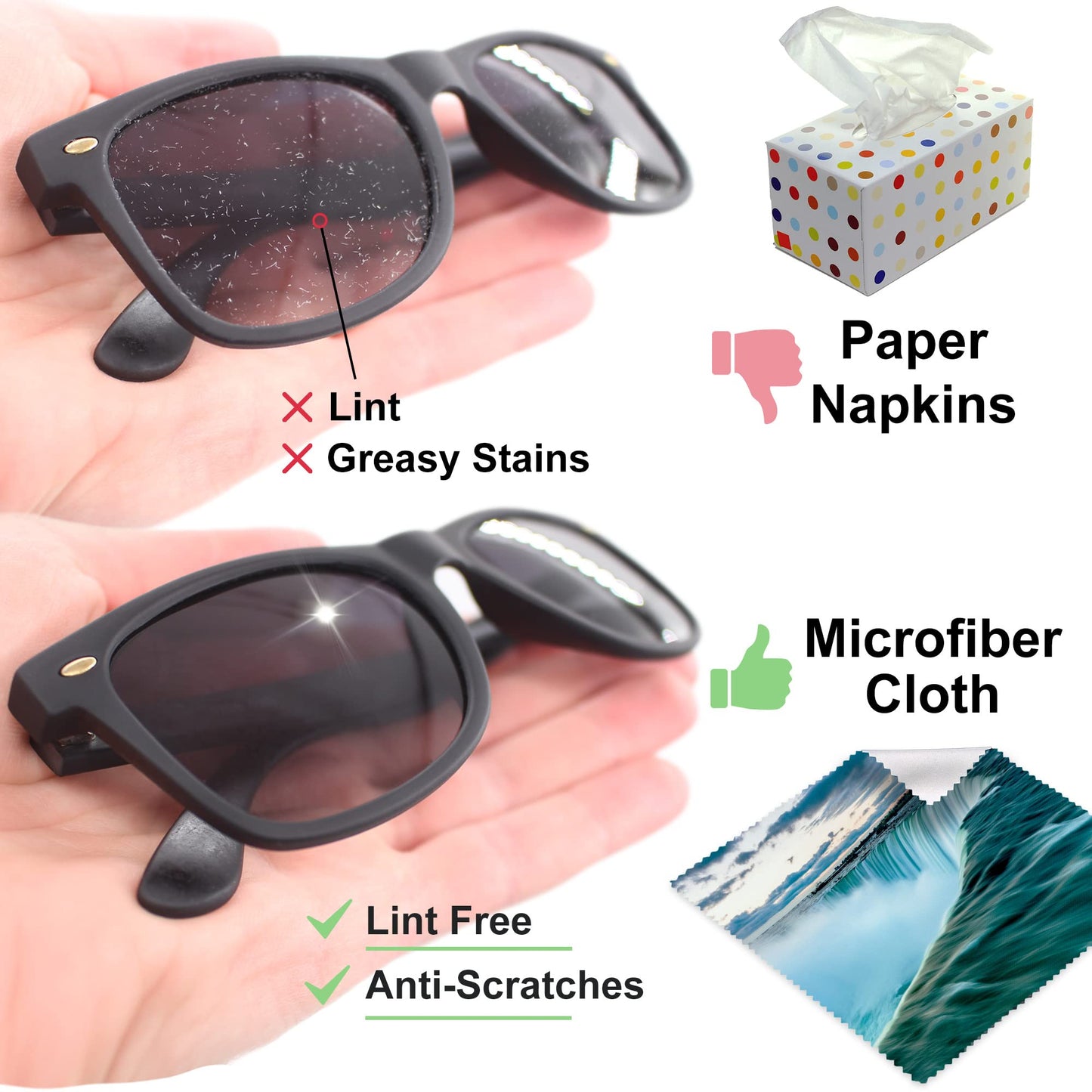 Microfiber Cleaning Cloth for Glasses - Eyeglass Cleaning Cloth - Lens Cleaning Cloth - 6 pcs