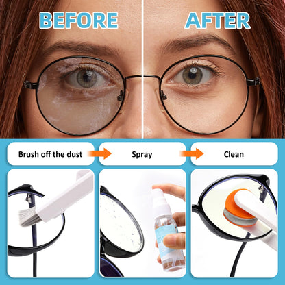 Glasses Cleaner Kit with Anti-Fog Spray, Microfiber Cloth & Repair Tools
