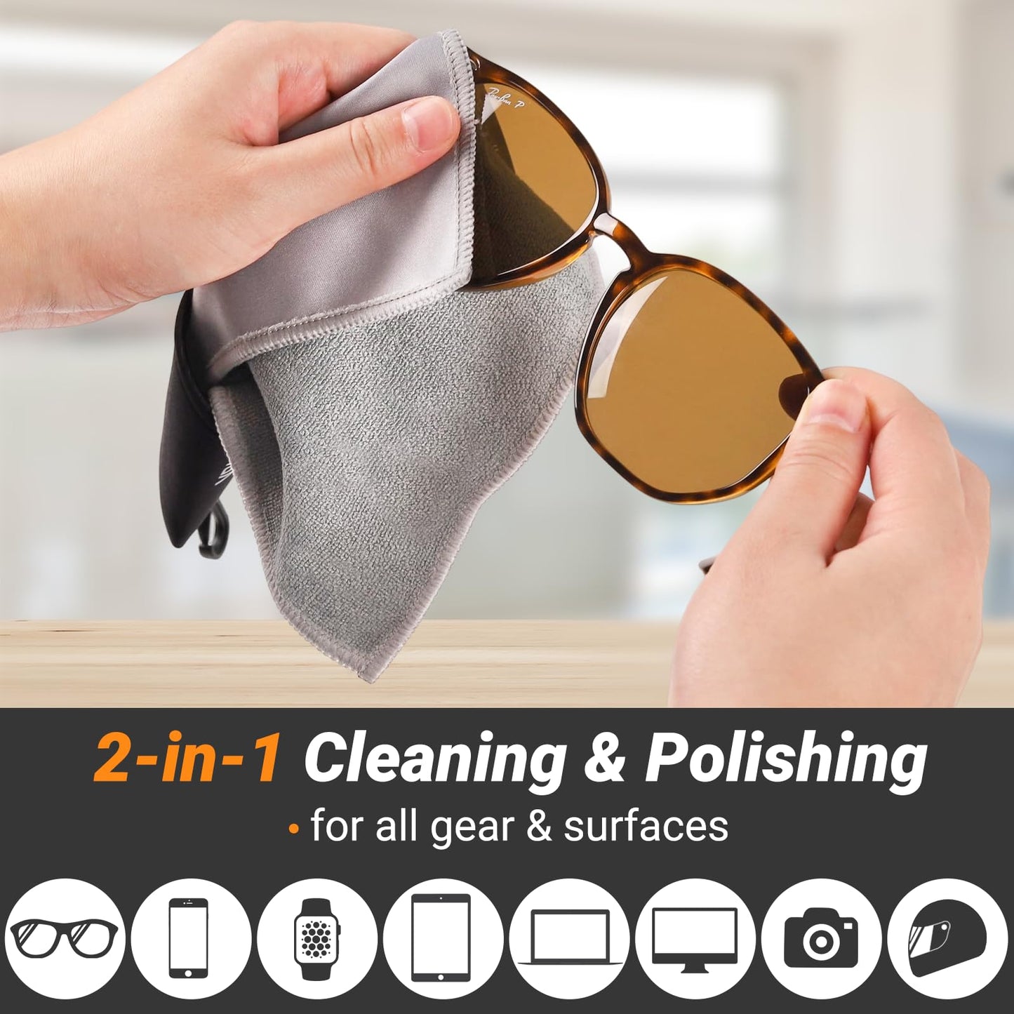 2-Sided Glasses Cleaner & Polishing Cloths Keychain – Portable Microfiber Lens Cleaning Kit (6x6 inch)