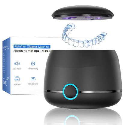 Midomi Ultrasonic Retainer Cleaner - 45kHz, 5/10 Min Modes, USB-C UV Lid, 200ml Pod (Black)