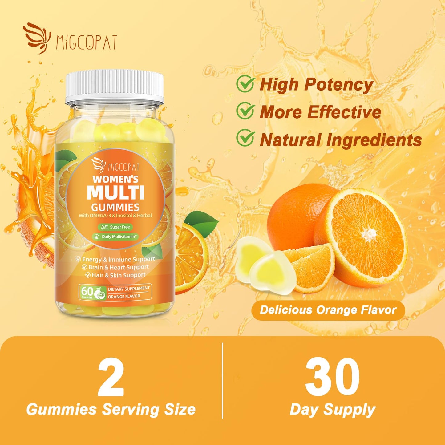 Migcopat Multivitamin Gummies for Women with Omega-3, Inositol, Folate, Biotin – 60 Count