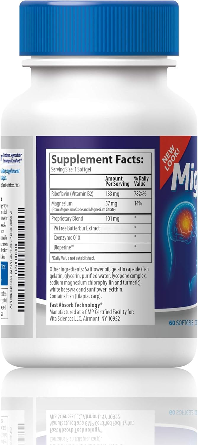 Vita Sciences Migravent – Advanced Nutritional Formula with Magnesium, CoQ10, Vitamin B2 & Butterbur for Brain & Circulatory Wellness – 60 Capsules