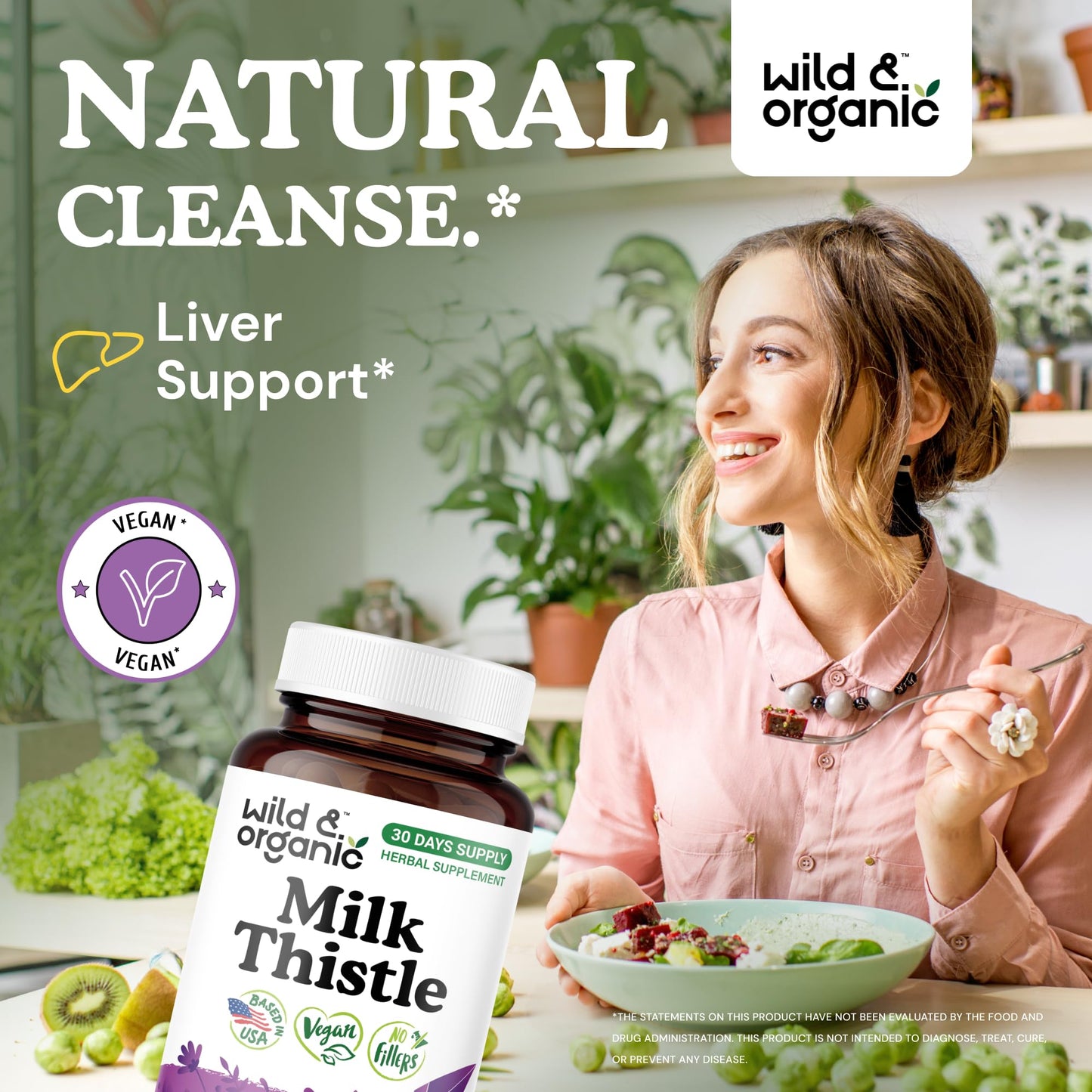 Wild & Organic Milk Thistle 1000mg Capsules - Liver Support, 60 Vegan Capsules