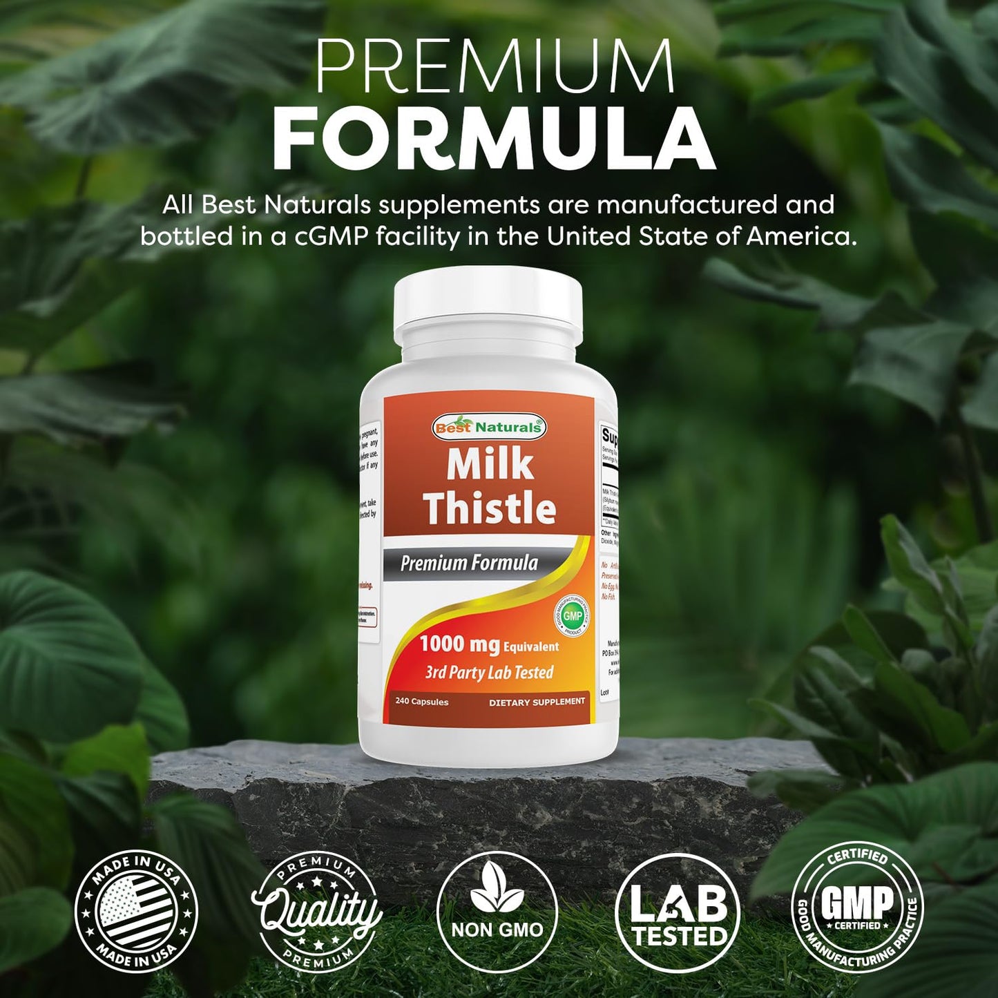 Best Naturals Milk Thistle Extract 1000mg - 240 Capsules | Non-GMO Gluten Free