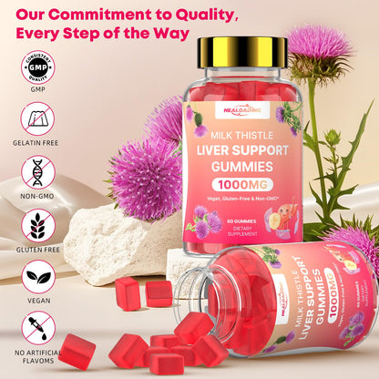 Milk Thistle Liver Detox Gummies - 1000mg per Serving, Sugar-Free, Turmeric, NAC & Folate | Non-GMO & Gluten-Free
