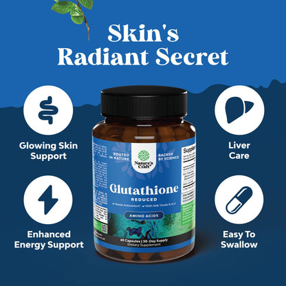 Reduced Glutathione + Milk Thistle 1000mg - Skin Radiance, Liver & Immune Support | 60 Count