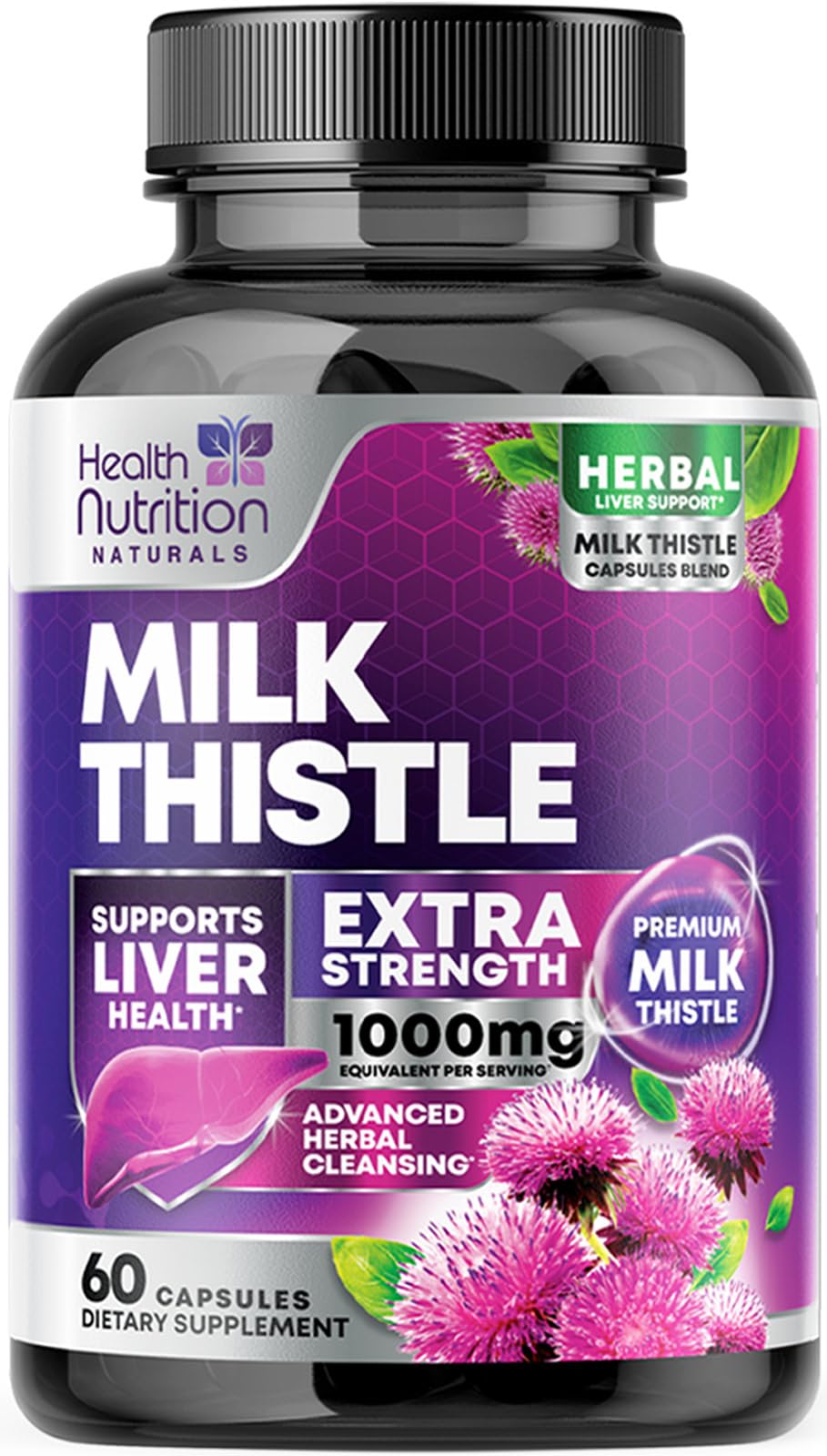 Milk Thistle Supplement 1000mg Equivalent - Liver Health Support with Dandelion Root & Silymarin Marianum (9:1 Extract) - 60 Capsules