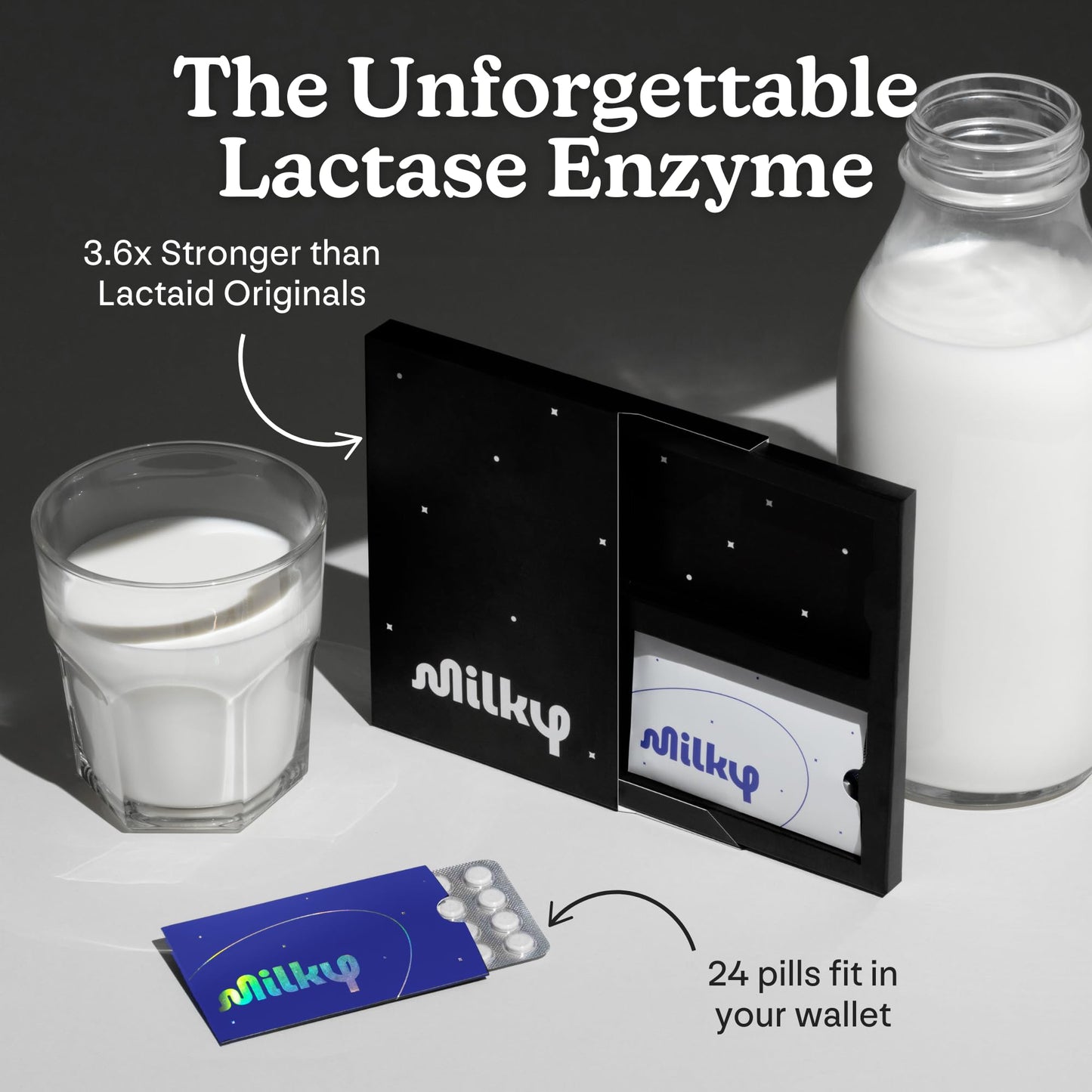 Milky Lactose Intolerance Pills – 10,800 FCC Lactase Enzyme (96 Count, Ultra Violet)