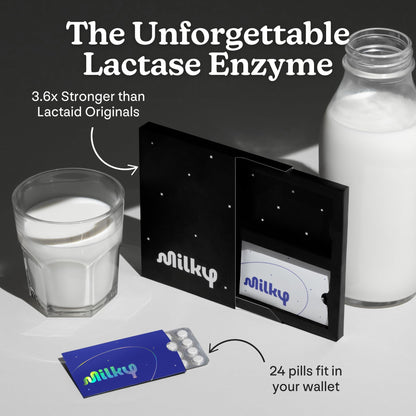 Milky Lactose Intolerance Pills – 10,800 FCC Lactase Enzyme (96 Count, Ultra Violet)