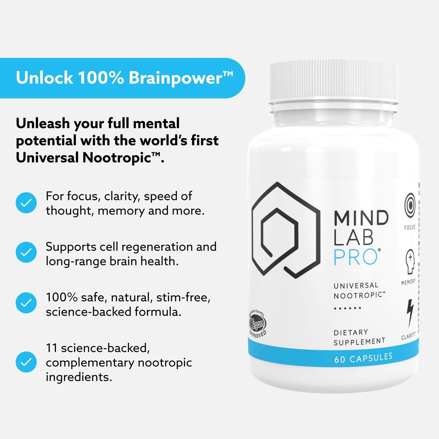 Mind Lab Pro MLP v4 Universal Nootropic – Focus, Memory, Clarity, Energy – 60 Count, Plant-Based, Made in USA