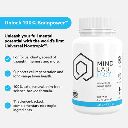 Mind Lab Pro MLP v4 Universal Nootropic – Focus, Memory, Clarity, Energy – 60 Count, Plant-Based, Made in USA