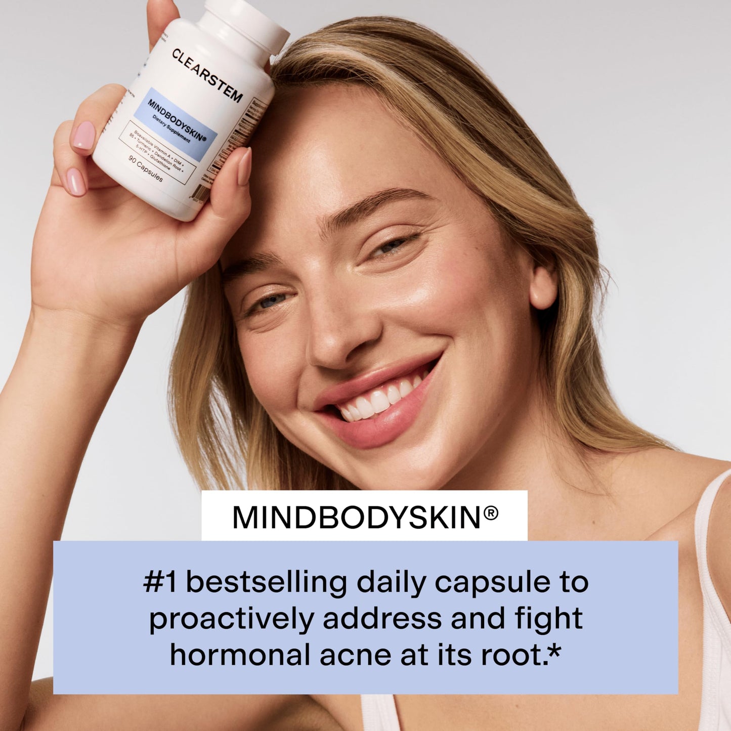 CLEARSTEM MindBodySkin Hormonal Acne Supplement (5-HTP) – Natural DIM, 90 Capsules, Gluten Free & Cruelty Free