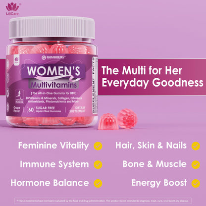 LILICARE 2 Pack Women’s Multivitamin Gummies – Methylated Formula, Biotin, Collagen, Iron, No Sugar