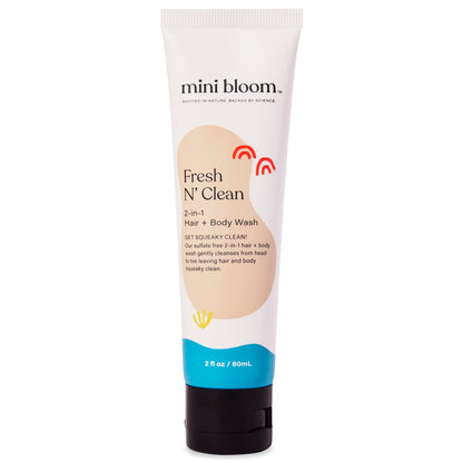 Mini Bloom Fresh N’ Clean 2-in-1 Hair & Body Wash – Sulfate-Free for Babies & Kids, Travel Size