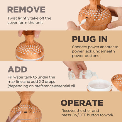 Mini Humidifier for Desk, Bedroom & Office | 300ml Aromatherapy Diffuser with Night Light