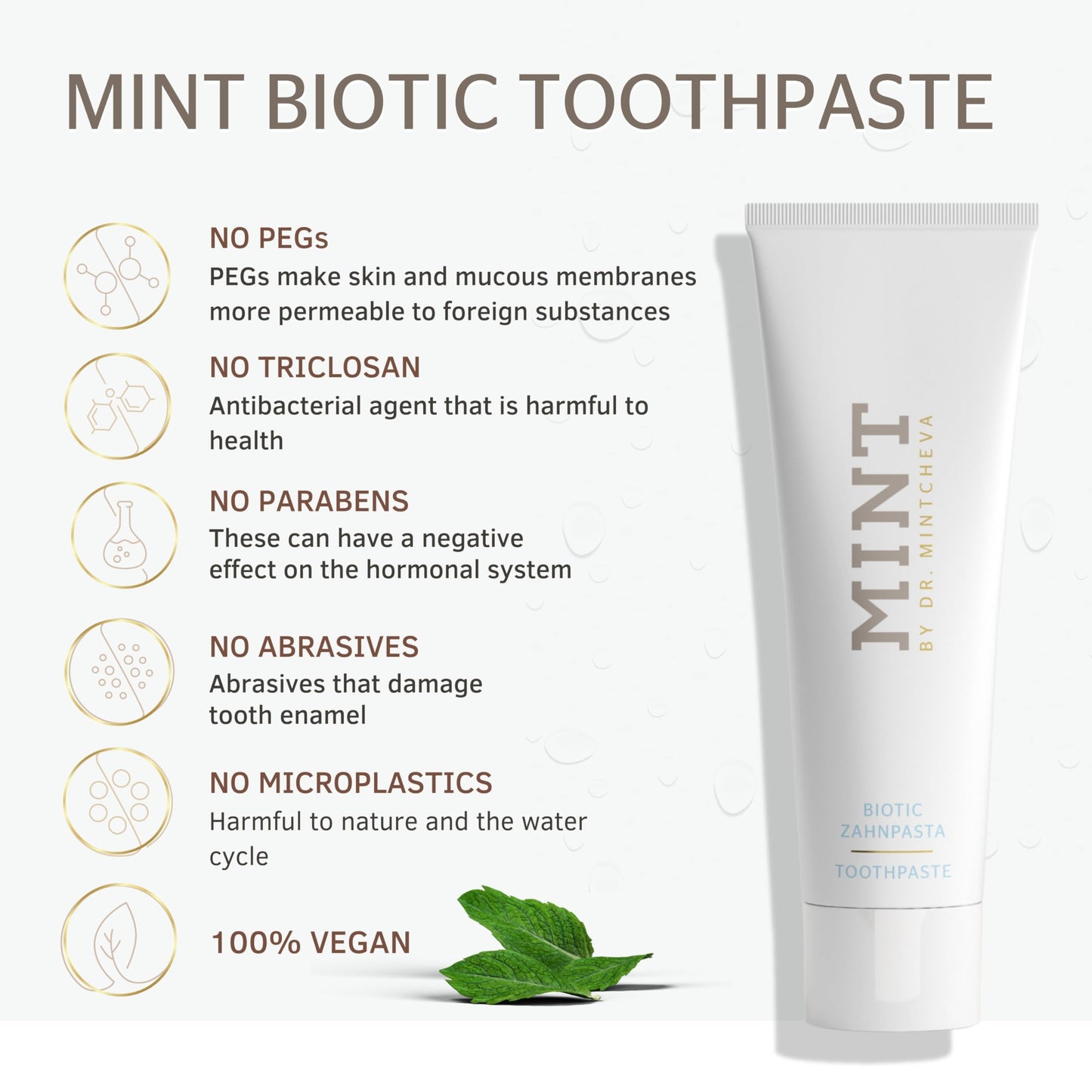 Mint Biotic Toothpaste (85ml) – Antibacterial, Probiotic, Fluoride-Free