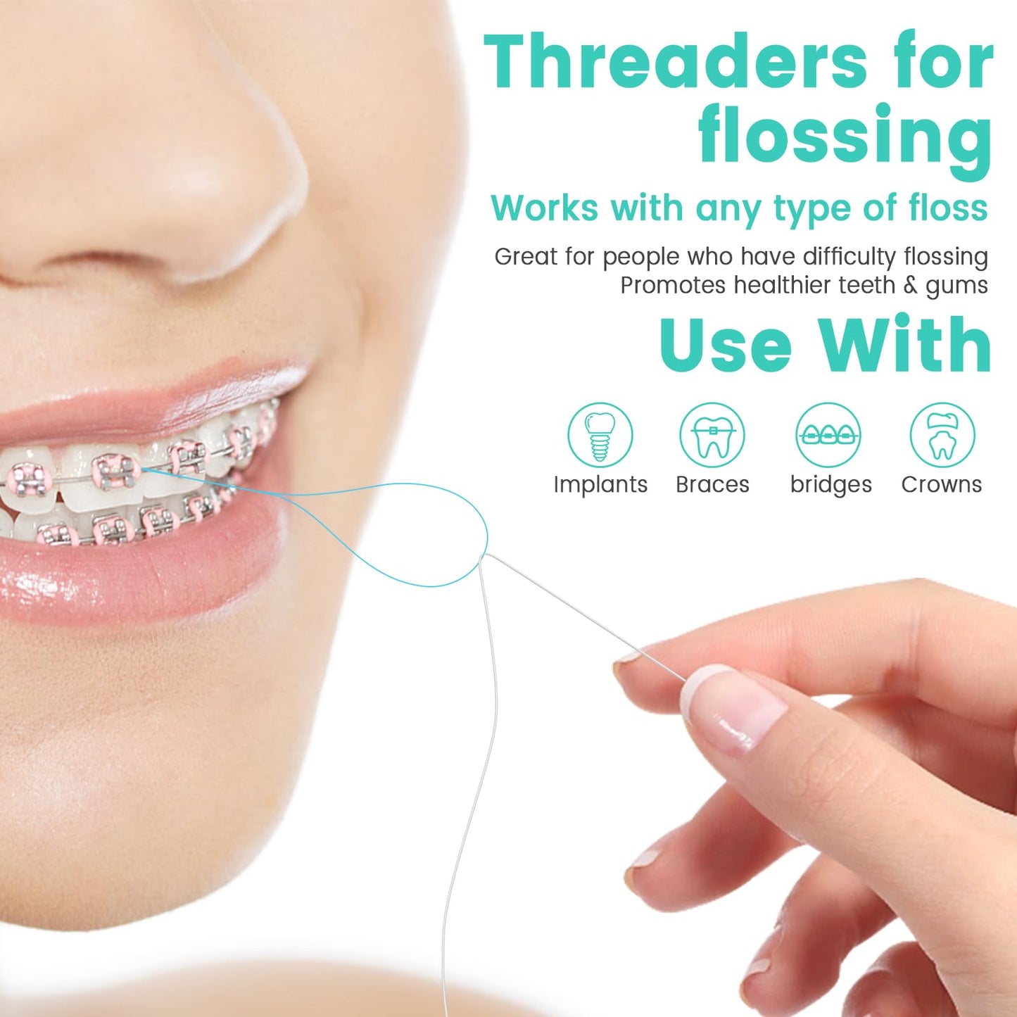 Floss Threaders 400 Count (4 Pack) + Mint Waxed Floss 50m - For Braces, Bridges, Implants & Permanent Retainers