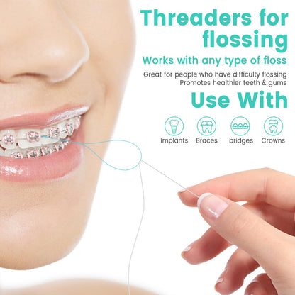 Floss Threaders 400 Count (4 Pack) + Mint Waxed Floss 50m - For Braces, Bridges, Implants & Permanent Retainers