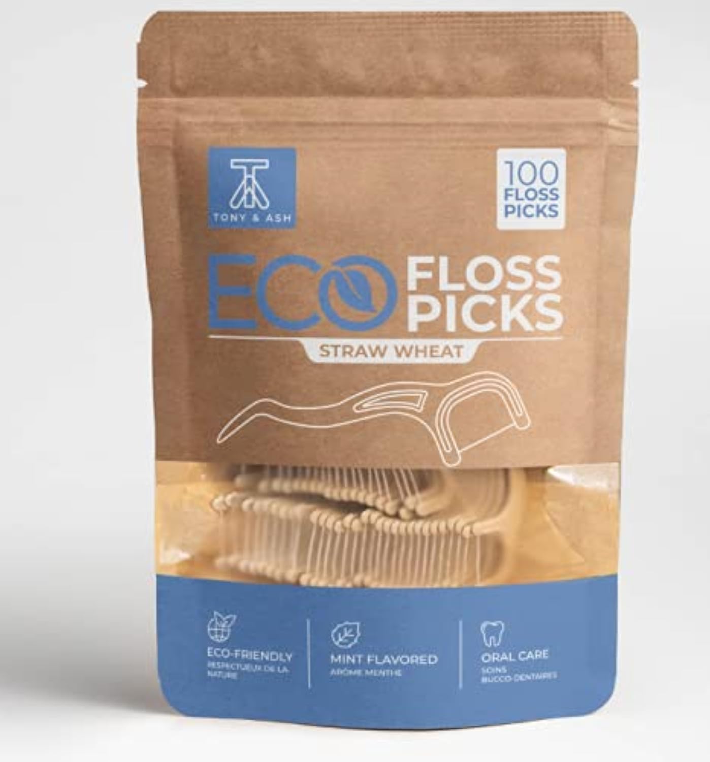100 Mint Floss Picks – BPA Free, Eco-Friendly Straw Wheat Handle (100 Count)