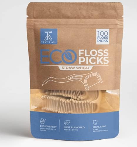 100 Mint Floss Picks – BPA Free, Eco-Friendly Straw Wheat Handle (100 Count)