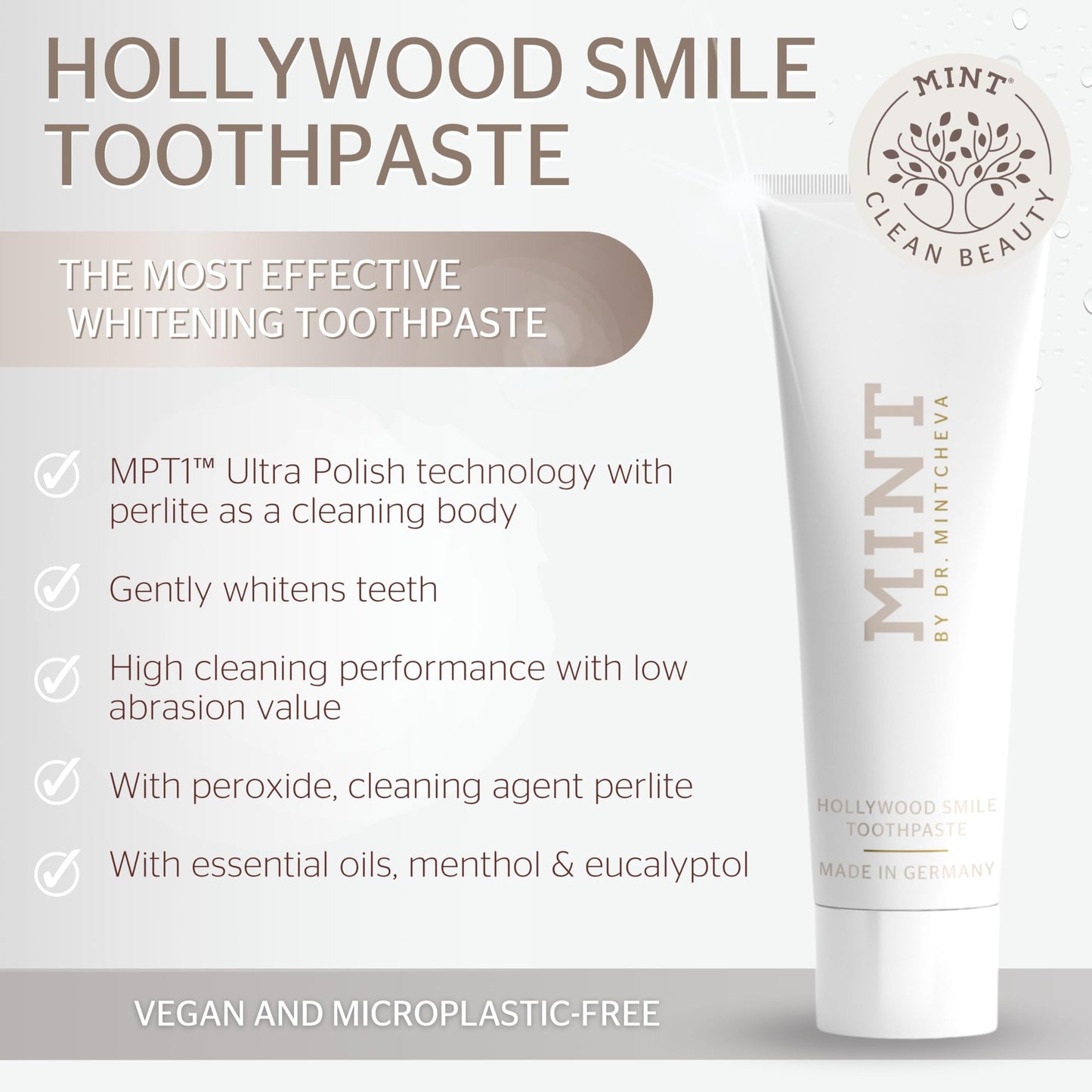 Mint Hollywood Smile Toothpaste 85 ml - Fluoride-Free Vegan Whitening