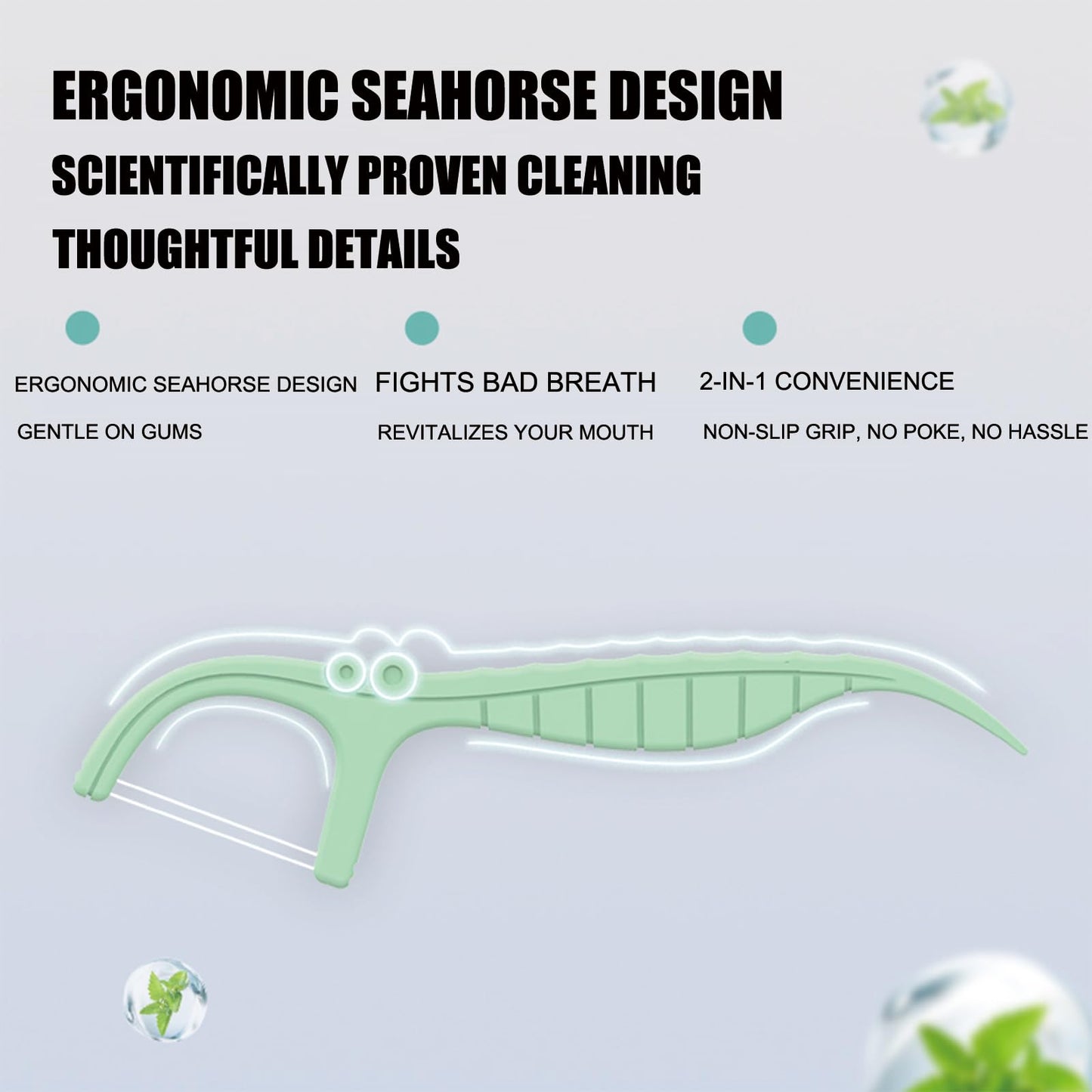 Mint Twin Line Dental Floss Picks – 400 Count (2x200) | Seahorse Design