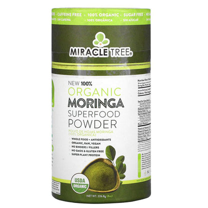 Miracle Tree 100% Organic Moringa Superfood Powder - 8 oz (226.8 g) | Organic, Vegan, Non-GMO