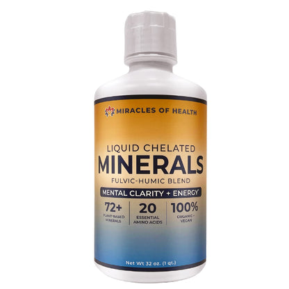 Liquid Chelated Minerals with Humic Fulvic Blend - 72+ Plant-Based Minerals, 32 oz